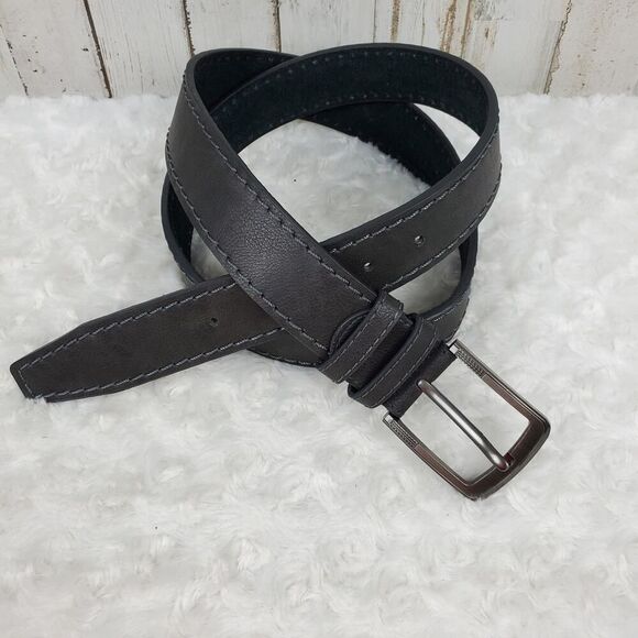 Leather Dress Belt Gray Black Size 50 - Picture 4 of 9